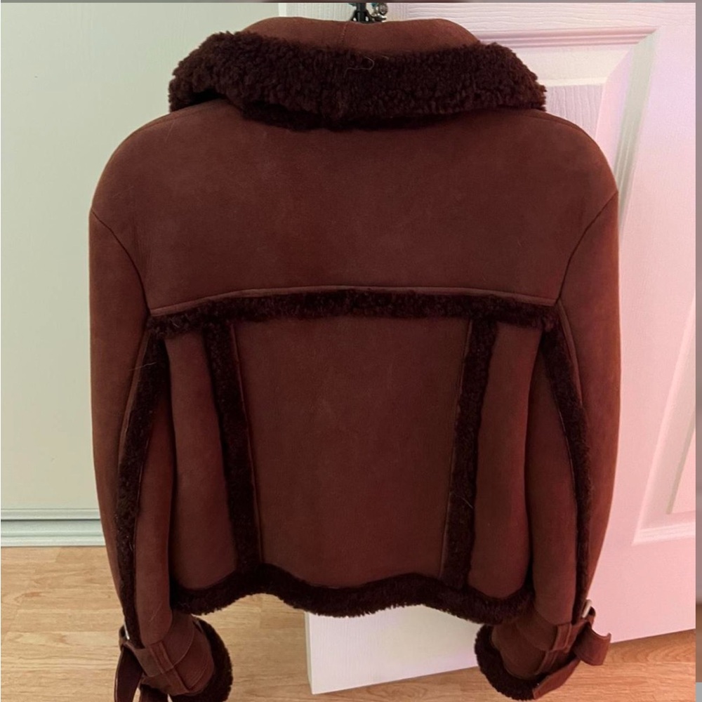 All Saints Brown Shearling-Trim Suede Jacket - Picture 5 of 7